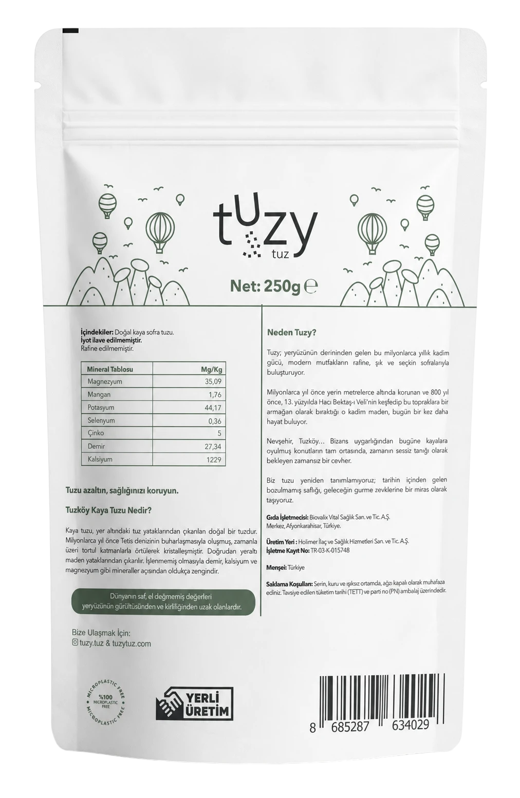 Kapadokya Tuzy Tuz 250g arka yüz