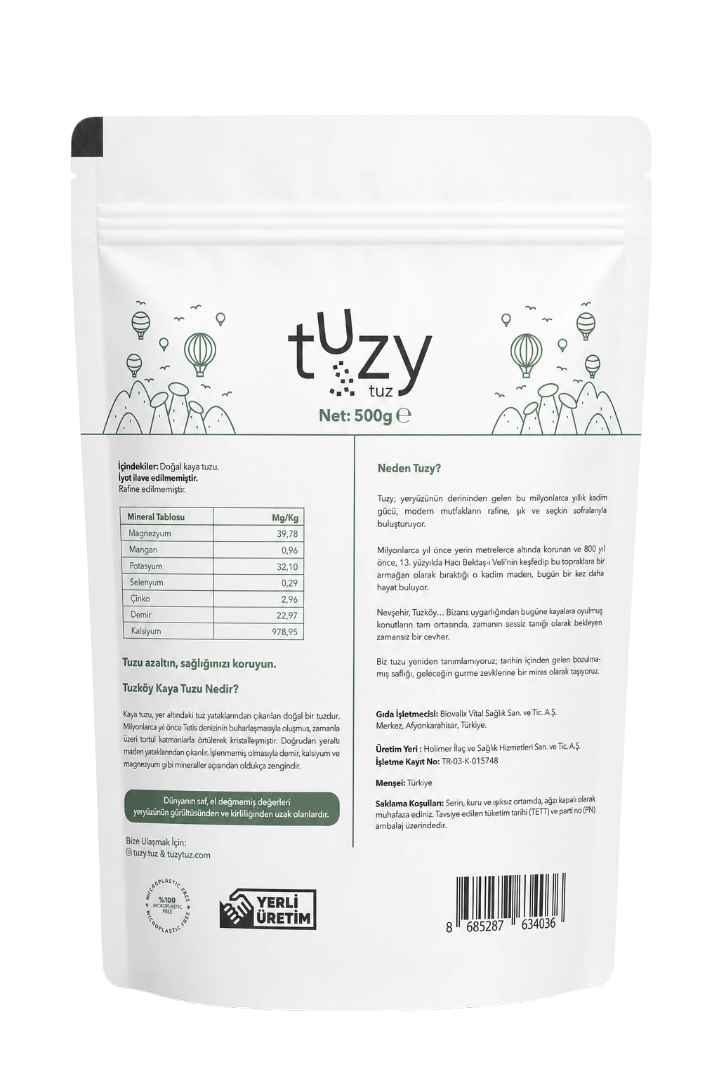 Kapadokya Tuzy Tuz 500g arka yüz